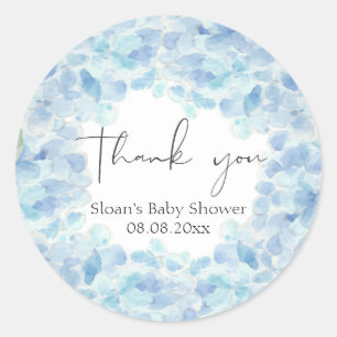 Blå Hydrangea Baby Shower-Tack Runt Klistermärke