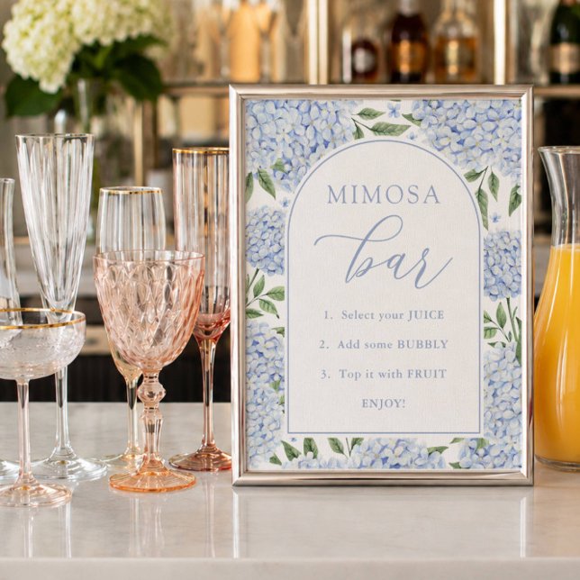 Blå Hydrangea Båge Mimosa Bar Bröllopsdusch Poster (Skapare uppladdad)