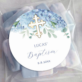 Blå Hydrangea Baptism Sticker Runt Klistermärke