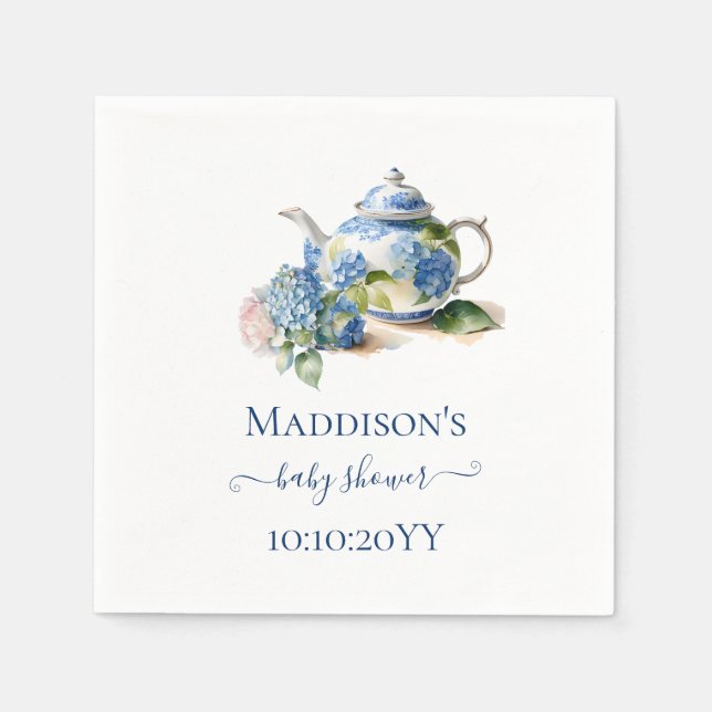 Blå Hydrangea Bebis-babyshower Te-partaj Pappersservett (Framsidan)