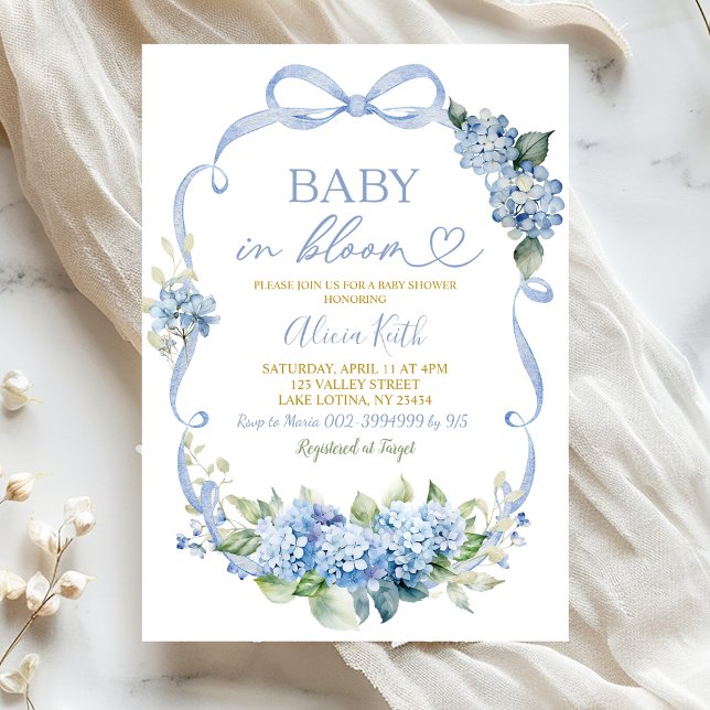 Blå Hydrangea Bebis i Blom Baby Shower Inbjudningar (Skapare uppladdad)