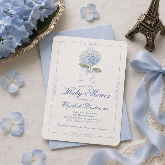 Blå Hydrangea Blå Band Baby Shower Inbjudan