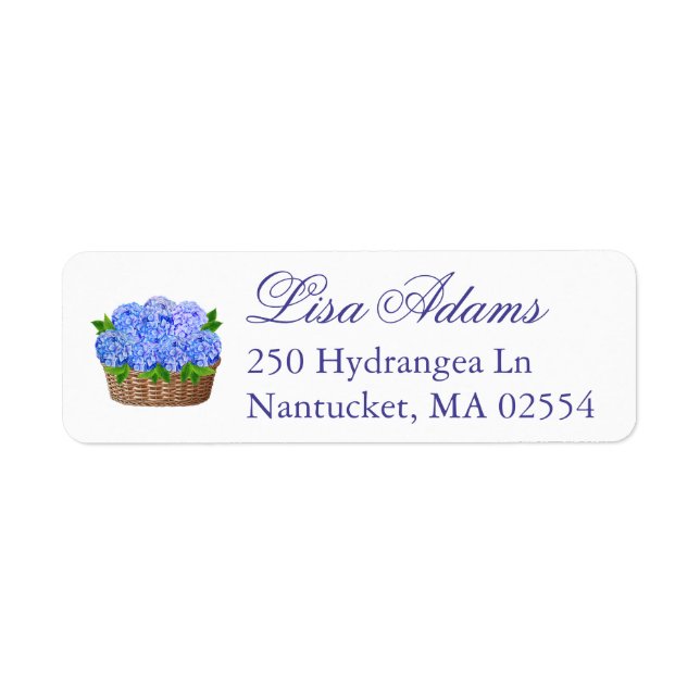 Blå Hydrangea Blombukett Kustbröllopspresent Returadress Etikett (Framsidan)