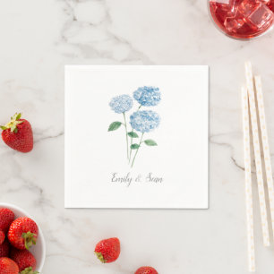 Blå Hydrangea Blomma Anpassad Bröllopsmonogram Pappersservett