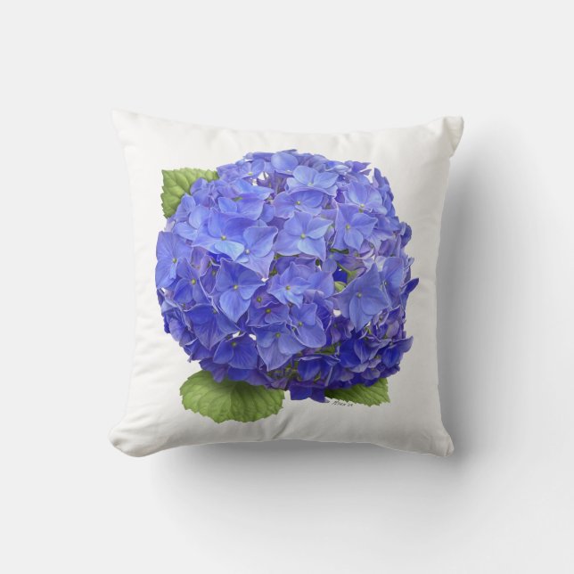 Blå Hydrangea Blomma Kudde (Framsida)