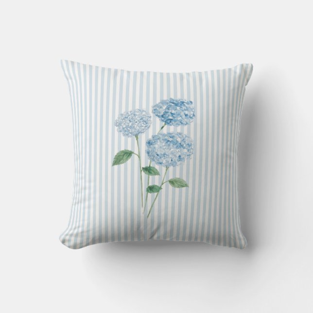 Blå Hydrangea Blomma Målning Blå Rand Kudde (Framsida)