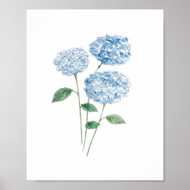 Blå Hydrangea Blomma Målning Strand Poster (Framsidan)