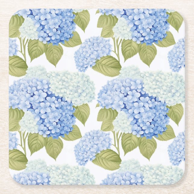 Blå Hydrangea Blommar Trädgårdsfest Pappersunderlä Underlägg Papper Kvadrat (Framsidan)