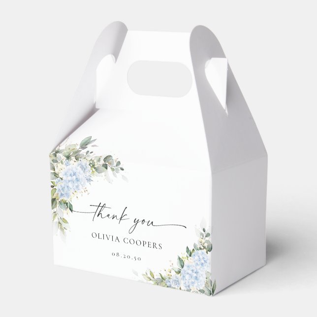 Blå Hydrangea Blommig Baby Shower Förmånslåda Presentaskar (Framsidan Sidan)
