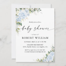 Blå Hydrangea Blommig Bebis Shower Inbjudan