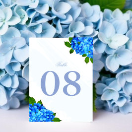 Blå Hydrangea Blommig Bröllop Bordsnummer