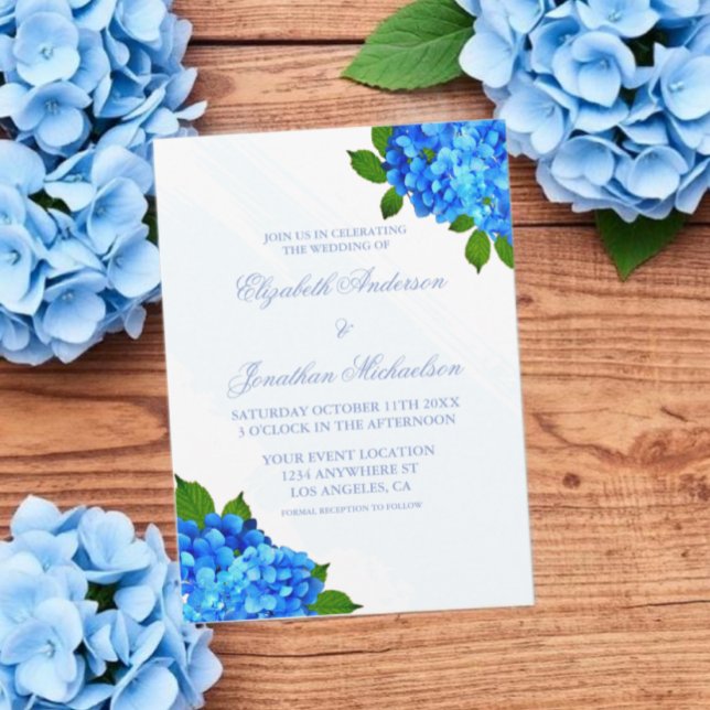 Blå Hydrangea Blommig Bröllop Inbjudningar (Skapare uppladdad)
