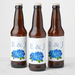 Blå Hydrangea Blommig Bröllop Ölflaska Etikett