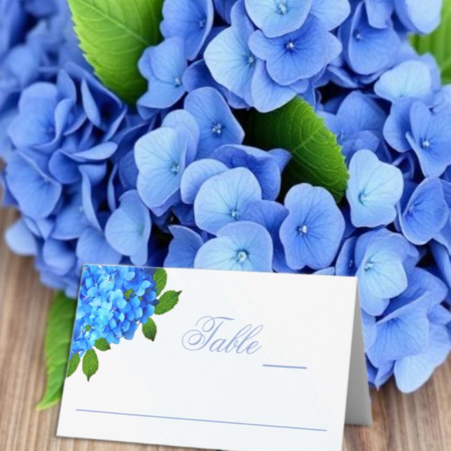 Blå Hydrangea Blommig Bröllop Placeringskort (Skapare uppladdad)
