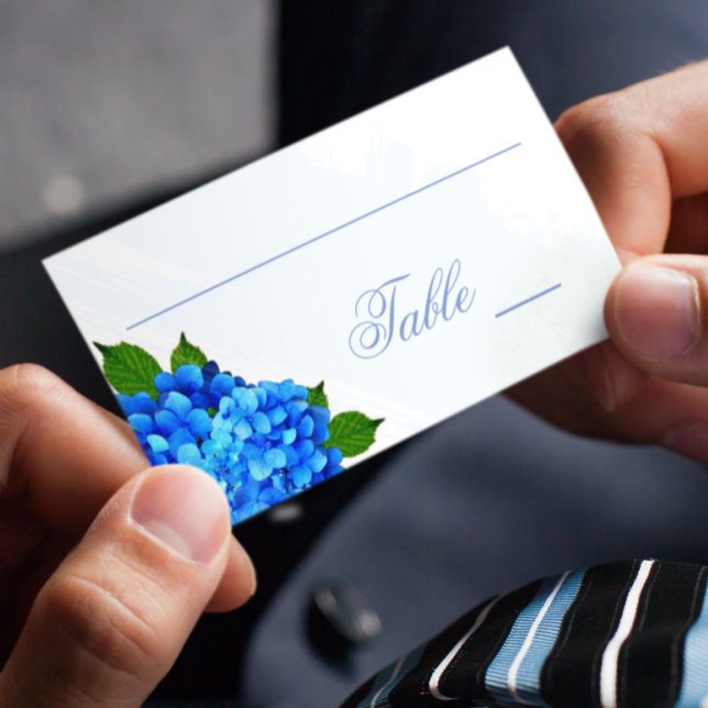 Blå Hydrangea Blommig Bröllop Placeringskort (Skapare uppladdad)