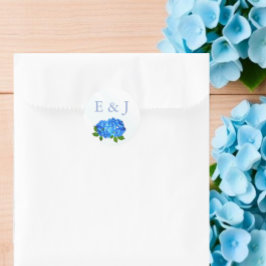 Blå Hydrangea Blommig Bröllop Runt Klistermärke