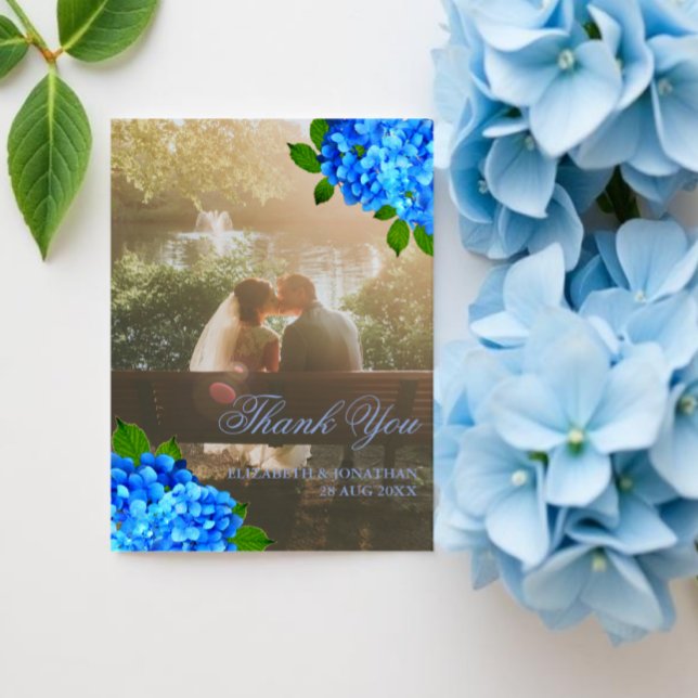 Blå Hydrangea Blommig Bröllop Tack Kort (Skapare uppladdad)