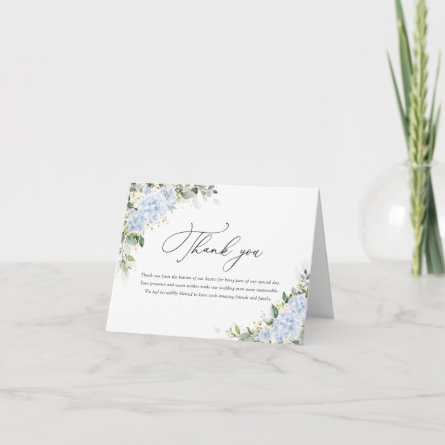 Blå Hydrangea Blommig Bröllop Tack Kort (Framsida)