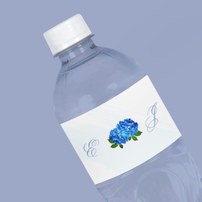 Blå Hydrangea Blommig Bröllop Vattenflaskor Etikett (Skapare uppladdad)