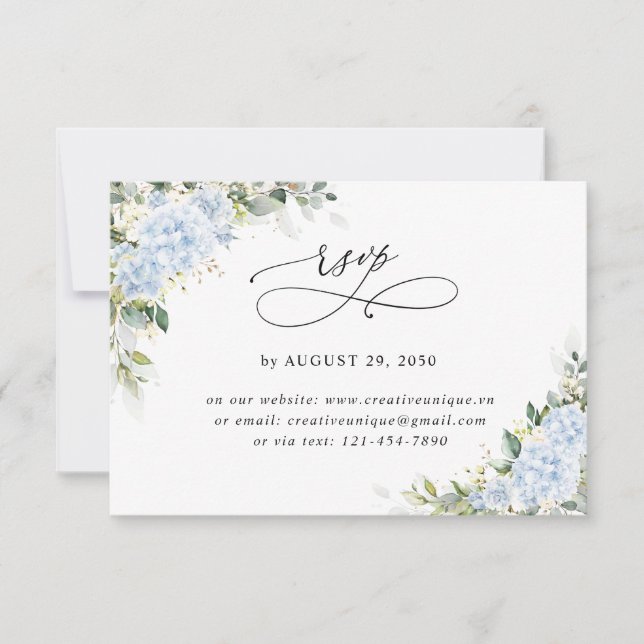 Blå Hydrangea Blommig Bröllops Online RSVP-kort OSA Kort (Framsida)