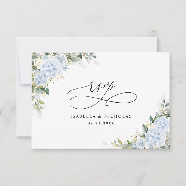 Blå Hydrangea Blommig Bröllops-RSVP-kort OSA Kort (Framsida)