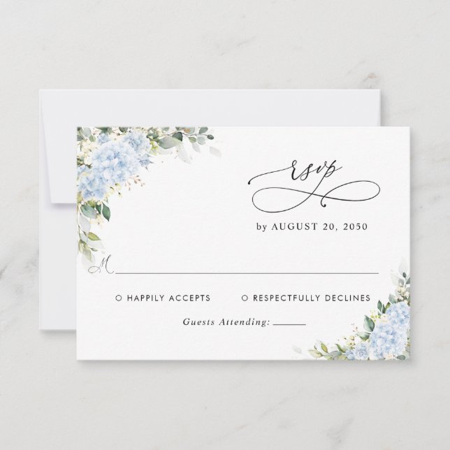 Blå Hydrangea Blommig Bröllops-RSVP-kort OSA Kort (Framsida)