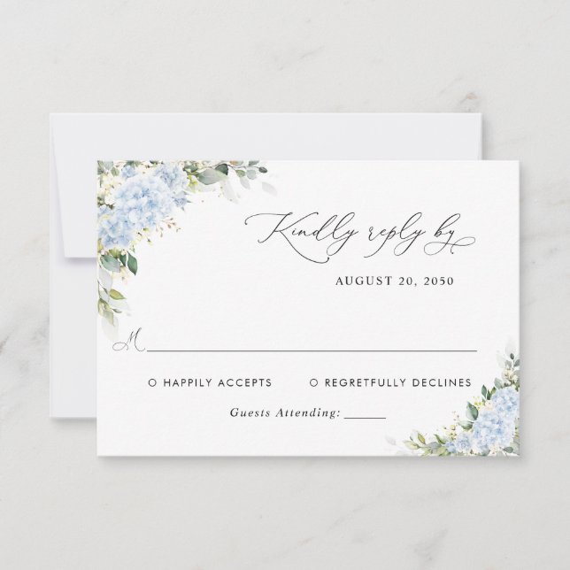 Blå Hydrangea Blommig Bröllops-RSVP-kort OSA Kort (Framsida)