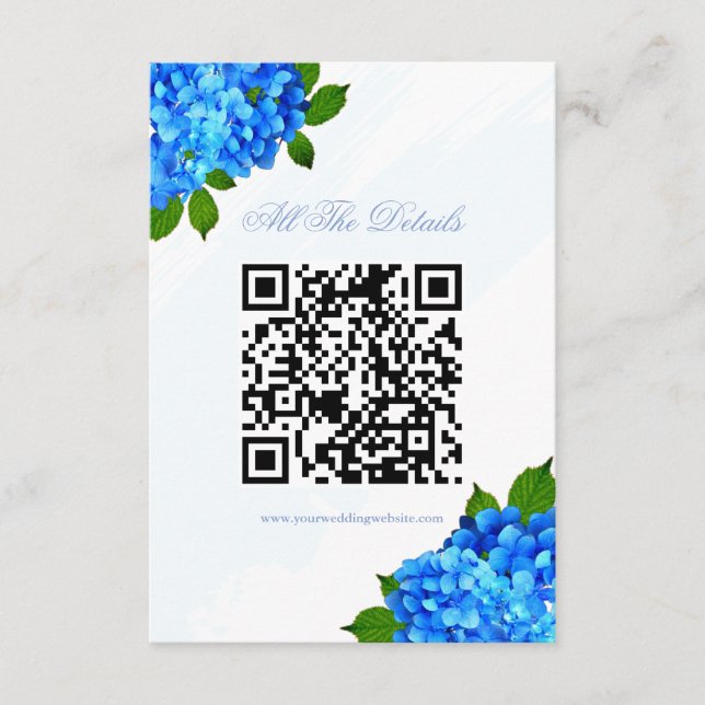 Blå Hydrangea Blommig Bröllopsdetaljer Webbplats Tilläggskort (Framsida)