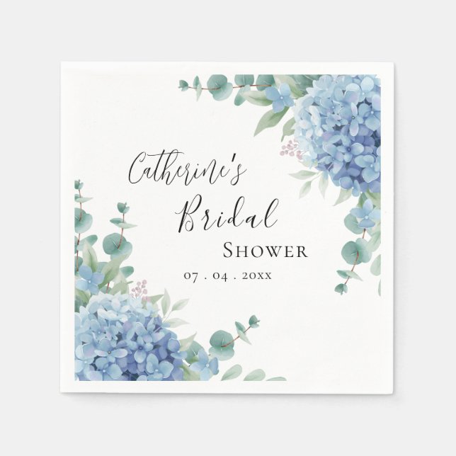 Blå Hydrangea Blommig Bröllopsdusch Pappersservett (Framsidan)
