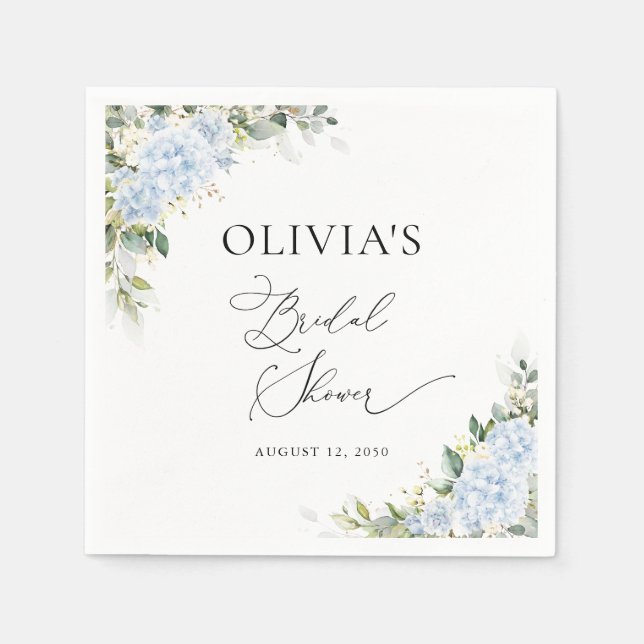 Blå Hydrangea Blommig Bröllopsdusch Servett (Framsidan)
