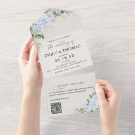 Blå Hydrangea Blommig Bröllopsinbjudan Allt-i-ett