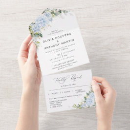 Blå Hydrangea Blommig Bröllopsinbjudan Allt-i-ett