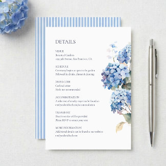 Blå Hydrangea Blommig Bröllopsinformation Tilläggskort