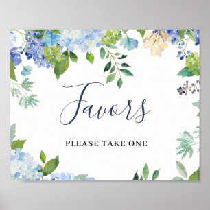 Blå Hydrangea Blommig Bröllopspresent Tecken Affis Poster