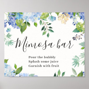 Blå Hydrangea Blommig Chic Mimosa Bar Skylt Affisc