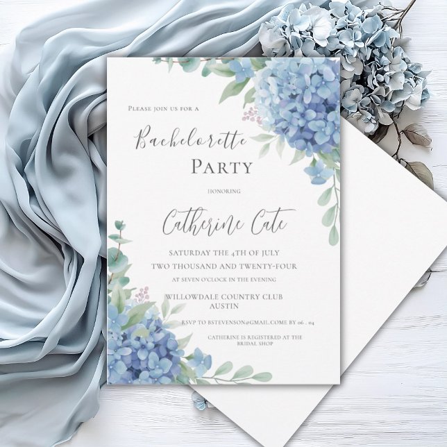 Blå Hydrangea Blommig Elegant Sängkammarparty Inbjudningar (Skapare uppladdad)