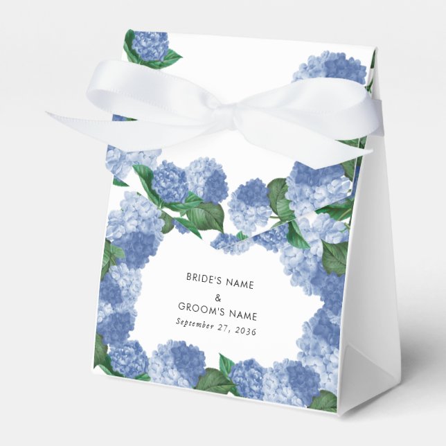 Blå Hydrangea Blommig Grönska Modern Bröllop Presentaskar (Framsidan Sidan)