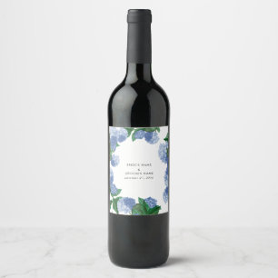 Blå Hydrangea Blommig Grönska Modern Bröllop Vinflaska Etikett