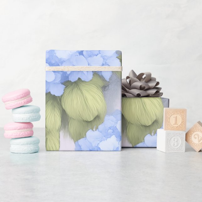 Blå Hydrangea Blommig Inpackningsrulle – Boutique Presentpapper (Baby Shower)