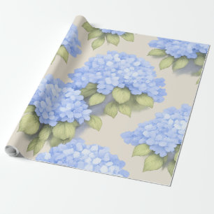 Blå Hydrangea Blommig Inpackningsrulle – Boutique Presentpapper