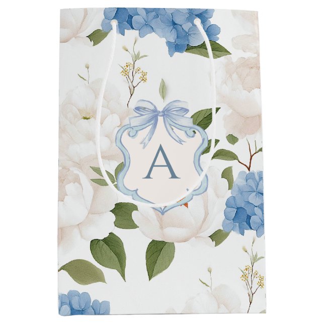 Blå Hydrangea Blommig Monogram (Framsidan)