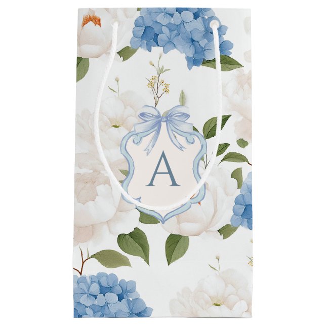 Blå Hydrangea Blommig Monogram (Framsidan)