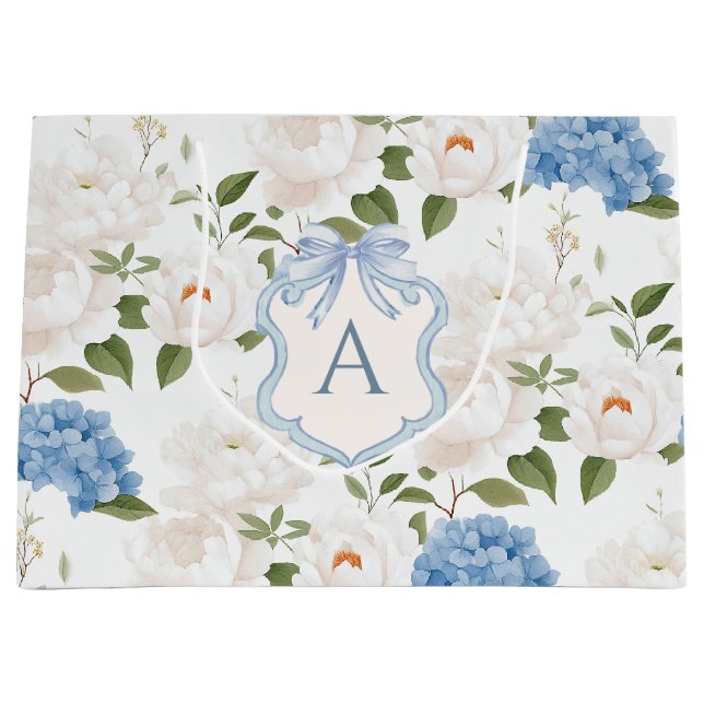 Blå Hydrangea Blommig Monogram (Framsidan)