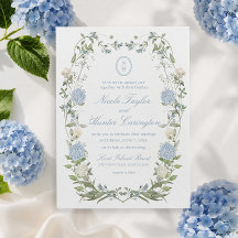 Blå Hydrangea Blommig Monogram Kröningsdag Högtid