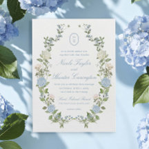 Blå Hydrangea Blommig Monogram Kröningsvapen Bröll