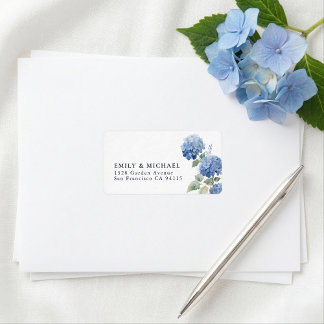 Blå Hydrangea Blommig Returadressetikett Adressetikett