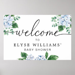 Blå Hydrangea Blommig Välkomstskylt Affisch