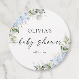 Blå Hydrangea Blommiga Baby Shower Förmånsetikette Gåvor Etiketter