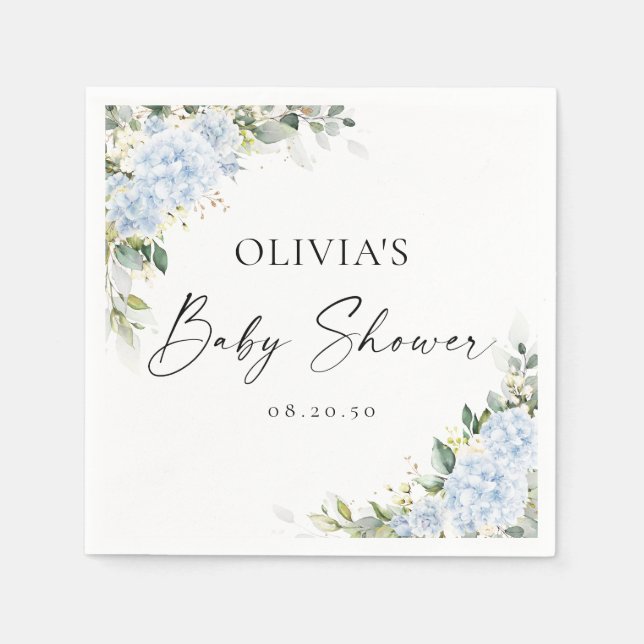 Blå Hydrangea Blommiga Baby Shower Pappersservette Pappersservett (Framsidan)