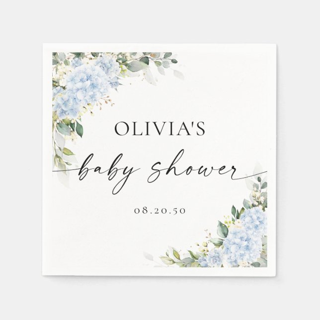 Blå Hydrangea Blommiga Bebis Shower Pappersservett (Framsidan)